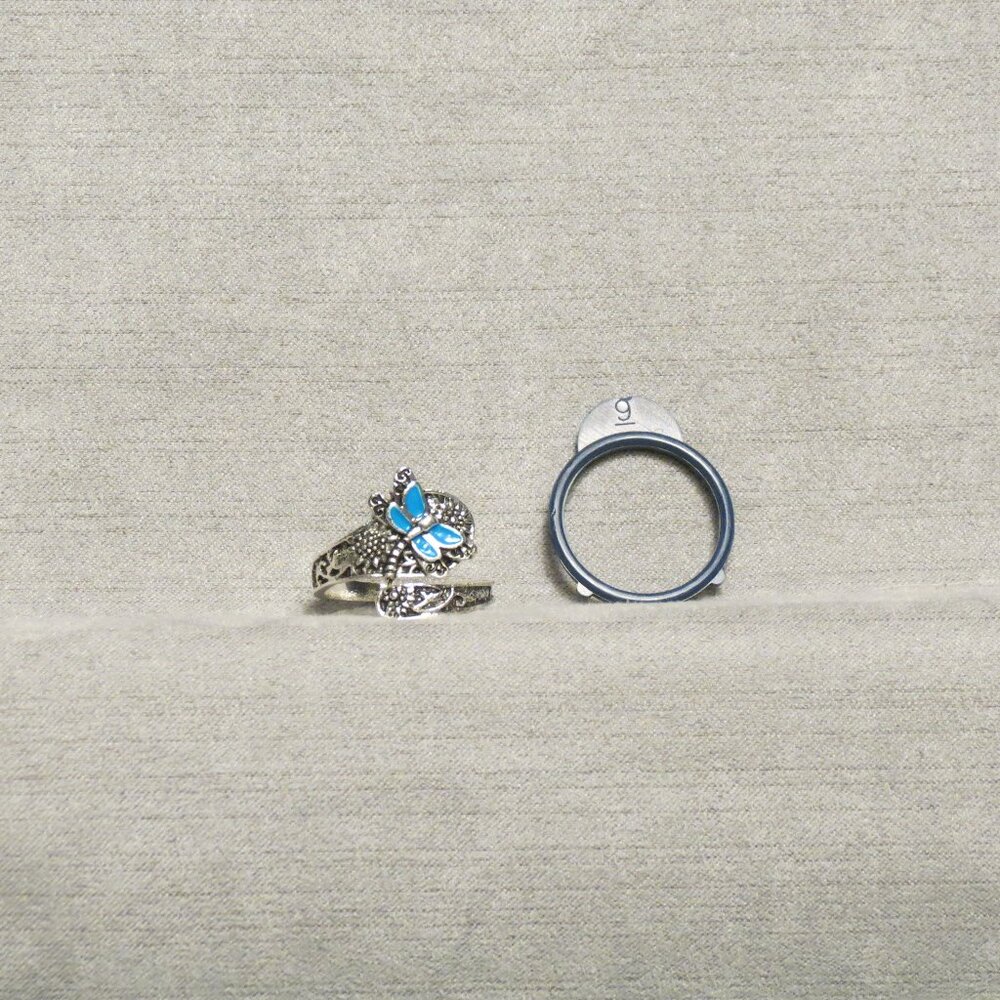 Silver-Toned Adjustable Wrap Ring with Dragonfly and Turquoise Enamel Paint